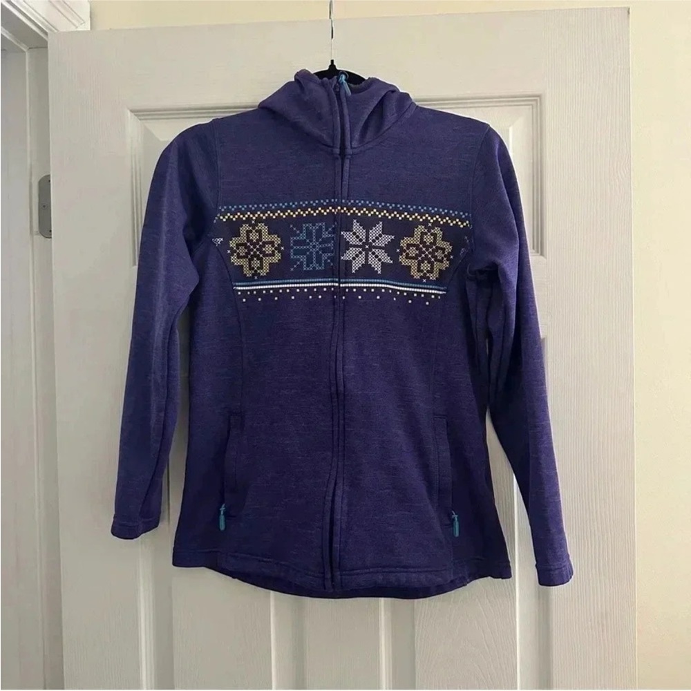Size S Helly Hansen Women’s Selbu Pattern Zip Hoodie Fleece Purple Nordic Jacket - Picture 3 of 6